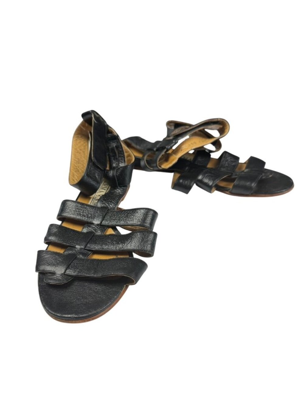 Norma Kamali Leather Ankle Strap Sandals Spain Black Women's US 7.5